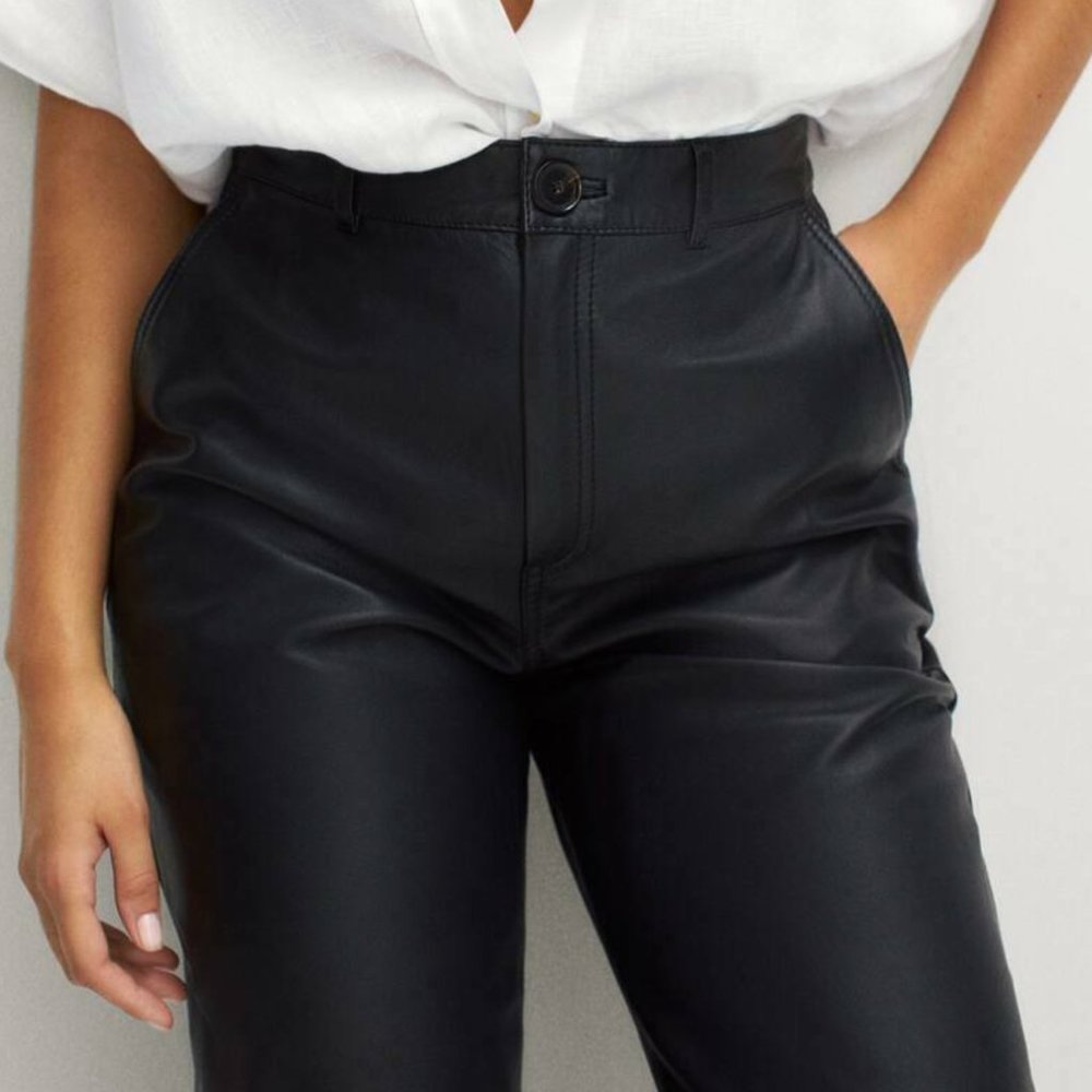 Boyfriend fit leather trousers in black -Massimo Dutti